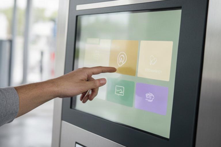 Panel táctil del autolavado mostrando los programas de limpieza disponibles